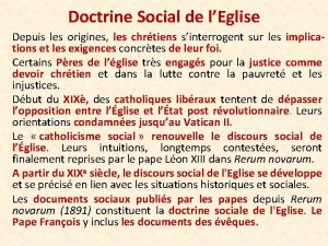 Doctrine Social de lEglise Depuis les origines les