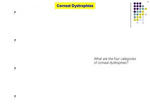 1 Corneal Dystrophies What are the four categories