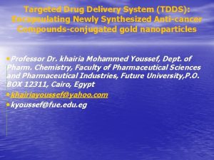 Targeted Drug Delivery System TDDS Encapsulating Newly Synthesized