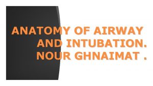 ANATOMY OF AIRWAY AND INTUBATION NOUR GHNAIMAT Objectives