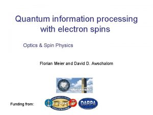Quantum information processing with electron spins Optics Spin Quantum information processing with electron spins Optics Spin