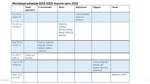 Workshops schedule 2019 2020 Autumn term 2019 Thesis