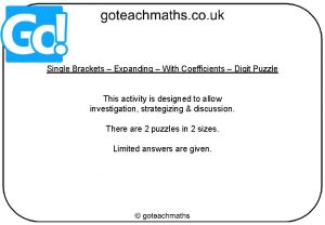 Single Brackets Expanding With Coefficients Digit Puzzle This