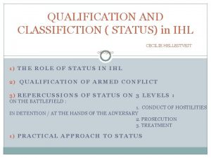 QUALIFICATION AND CLASSIFICTION STATUS in IHL CECILIE HELLESTVEIT
