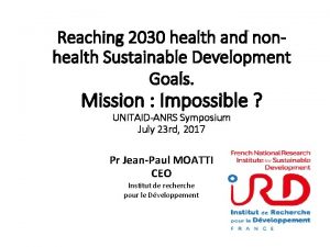 Reaching 2030 health and nonhealth Sustainable Development Goals