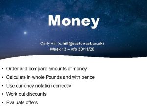 Money Carly Hill c hilleastcoast ac uk Week