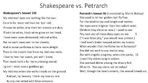 Shakespeare vs Petrarch Shakespeares Sonnet 130 My mistress