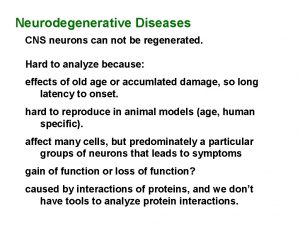 Neurodegenerative Diseases CNS neurons can not be regenerated