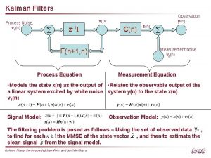 Kalman Filters Observation yn xn Process Noise v