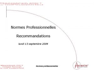 Normes Professionnelles Recommandations lundi 13 septembre 2004 Normes