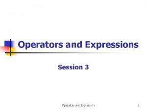 Operators and Expressions Session 3 Operators and Expression