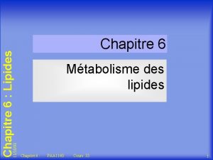 111098 Chapitre 6 Lipides Chapitre 6 Mtabolisme des