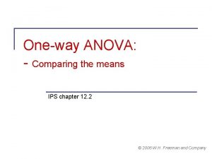 Oneway ANOVA Comparing the means IPS chapter 12