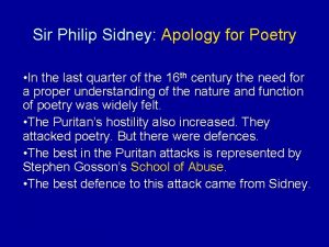 Sir Philip Sidney Apology for Poetry In the