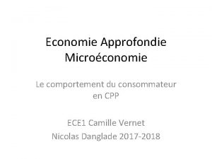 Economie Approfondie Microconomie Le comportement du consommateur en