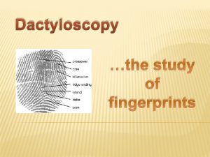 Dactyloscopy the study of fingerprints Fingerprints are useful