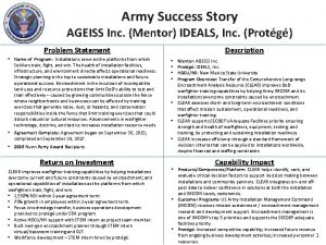 Army Success Story AGEISS Inc Mentor IDEALS Inc