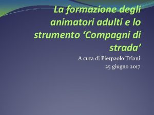 La formazione degli animatori adulti e lo strumento