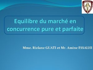 Equilibre du march en concurrence pure et parfaite