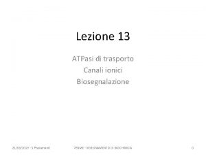 Lezione 13 ATPasi di trasporto Canali ionici Biosegnalazione