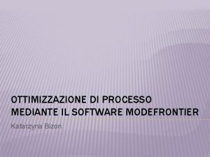 OTTIMIZZAZIONE DI PROCESSO MEDIANTE IL SOFTWARE MODEFRONTIER Katarzyna