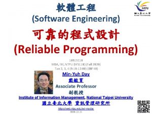 Software Engineering Reliable Programming 1091 SE 10 MBA