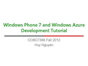 Windows phone app development tutorial