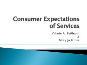 Consumer Expectations of Services Valarie A Zeithaml Mary