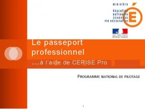 Le passeport professionnel laide de CERISE Pro PROGRAMME