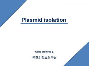 Plasmid isolation Gene cloning 1 DNA extraction as