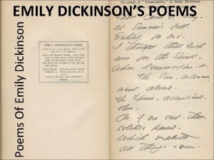 Poems Of Emily Dickinson EMILY DICKINSONS POEMS Emily