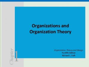 Organizations and Organization Theory Chapter 1 Organization Theory