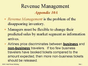 Revenue Management Appendix 10 A Revenue Management is