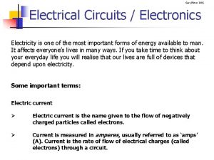 Gary Plimer 2005 Electrical Circuits Electronics Electricity is