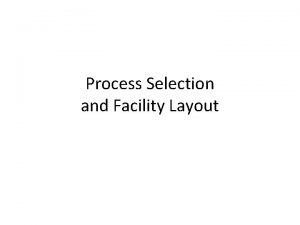 Process Selection and Facility Layout Introduction Process selection