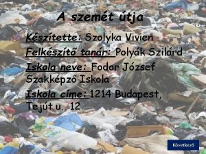 A szemt tja Ksztette Szolyka Vivien Felkszt tanr