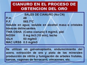 CIANURO EN EL PROCESO DE OBTENCION DEL ORO