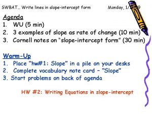 SWBAT Write lines in slopeintercept form Monday 11109