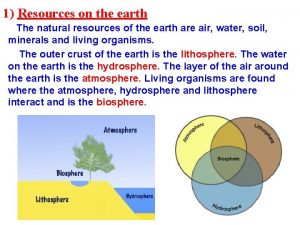 1 Resources on the earth The natural resources