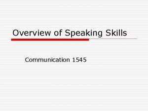 Overview of Speaking Skills Communication 1545 Introduction Effective