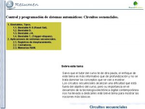 Control y programacin de sistemas automticos Circuitos secuenciales