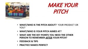 MAKE YOUR PITCH WHATWHO IS THE PITCH ABOUT