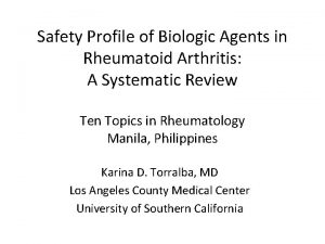 Safety Profile of Biologic Agents in Rheumatoid Arthritis