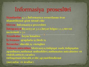 Informasiya proseslri Standartlar 4 1 1 nformasiya resurslarn