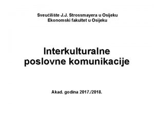 Sveuilite J J Strossmayera u Osijeku Ekonomski fakultet