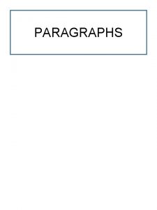 PARAGRAPHS CHECKLIST FOR REVISING PARAGRAPHS Is the paragraph