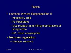 Topics Humoral Immune Response Part II Accessory cells