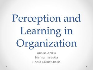 Perception and Learning in Organization Annisa Aprilia Nisrina