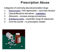 Prescription Abuse Categories of commonly abused prescription drugs