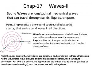 Chap17 WavesII Sound Waves are longitudinal mechanical waves